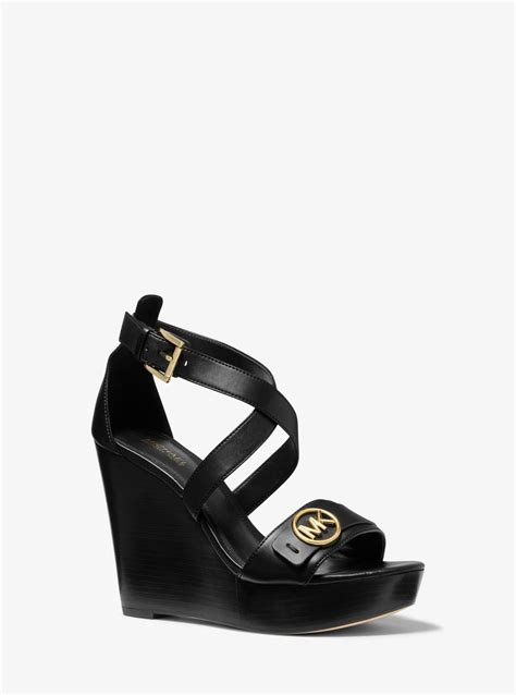 Michael Kors Black Carmen Faux Leather Wedge Sandal